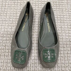 Tory Burch Ballet Flats in Green Snake Pattern